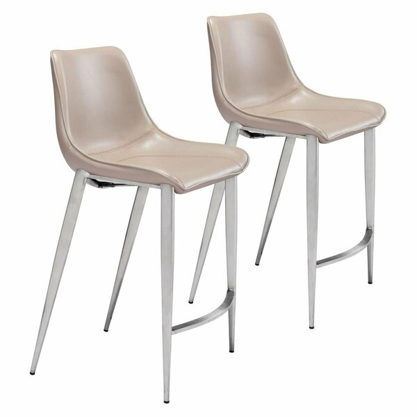 Homeroots 39.8 x 20.7 x 21.7 in. Gray Faux Leather & Silver Steel Modern Stitch Bucket Counter Chairs 396498